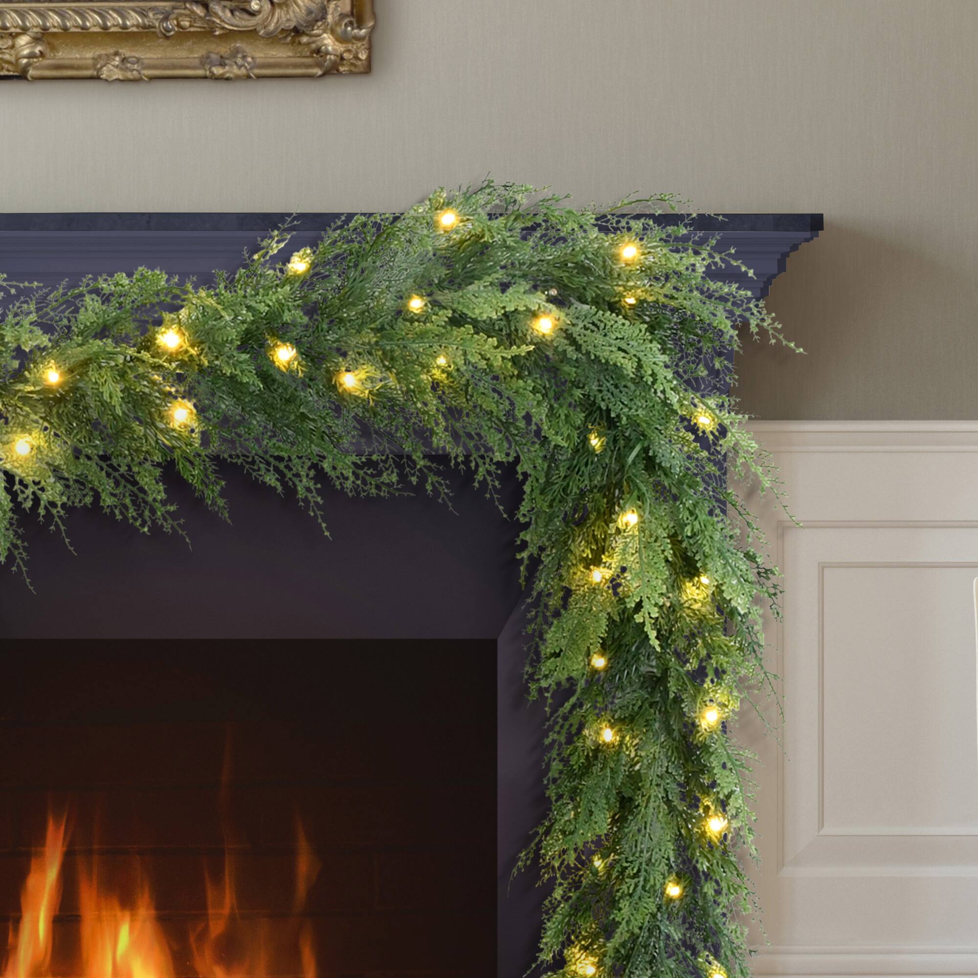 9ft. Pre-Lit Cedar Garland with Twinkle Rice Lights